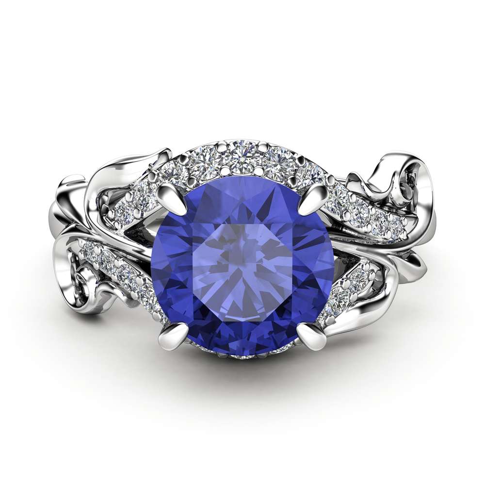 Tanzanite Engagement Ring 14K White Gold Tanzanite Ring Leaf Engagement Ring Anniversary Gift 2 Tanzanite Engagement Ring 14K White Gold Tanzanite Ring Leaf Engagement Ring Anniversary Gift