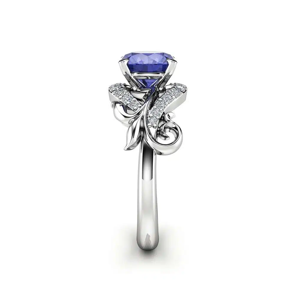 Tanzanite Engagement Ring 14K White Gold Tanzanite Ring Leaf Engagement Ring Anniversary Gift 3 Tanzanite Engagement Ring 14K White Gold Tanzanite Ring Leaf Engagement Ring Anniversary Gift