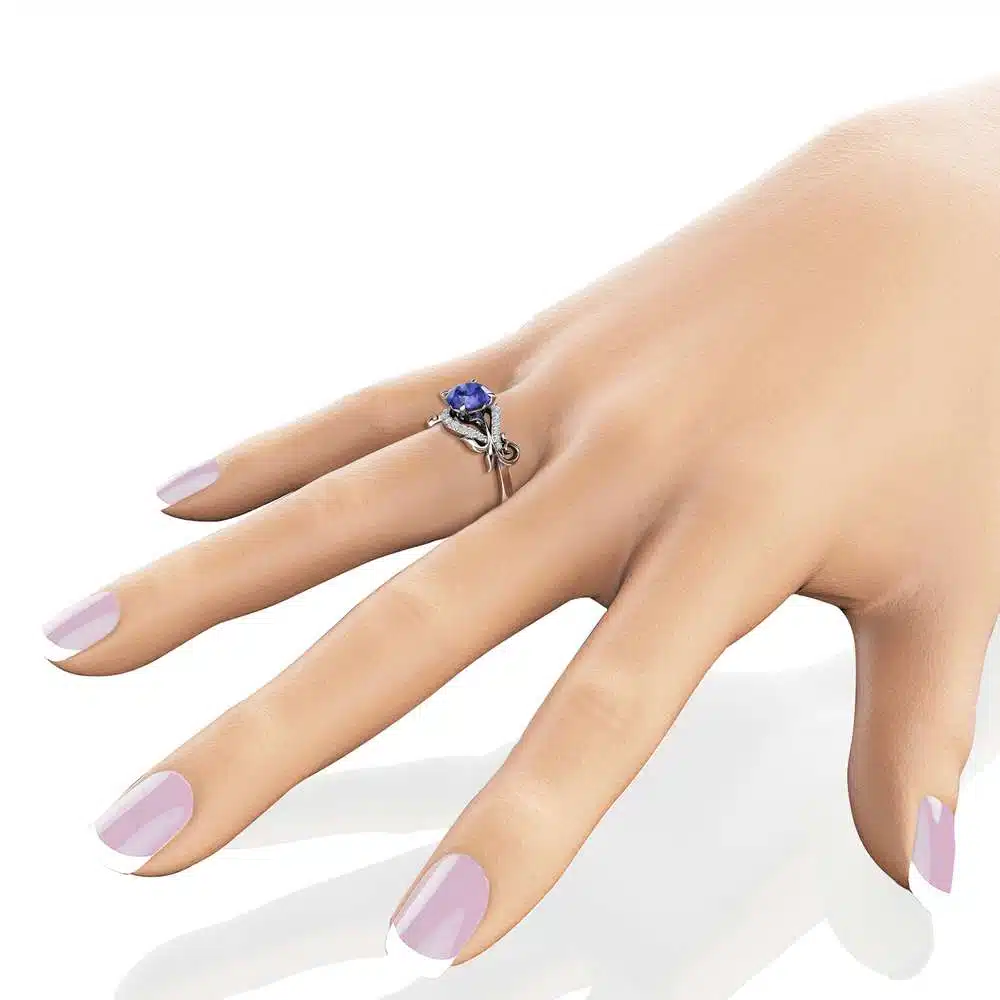 Tanzanite Engagement Ring 14K White Gold Tanzanite Ring Leaf Engagement Ring Anniversary Gift 4 Tanzanite Engagement Ring 14K White Gold Tanzanite Ring Leaf Engagement Ring Anniversary Gift