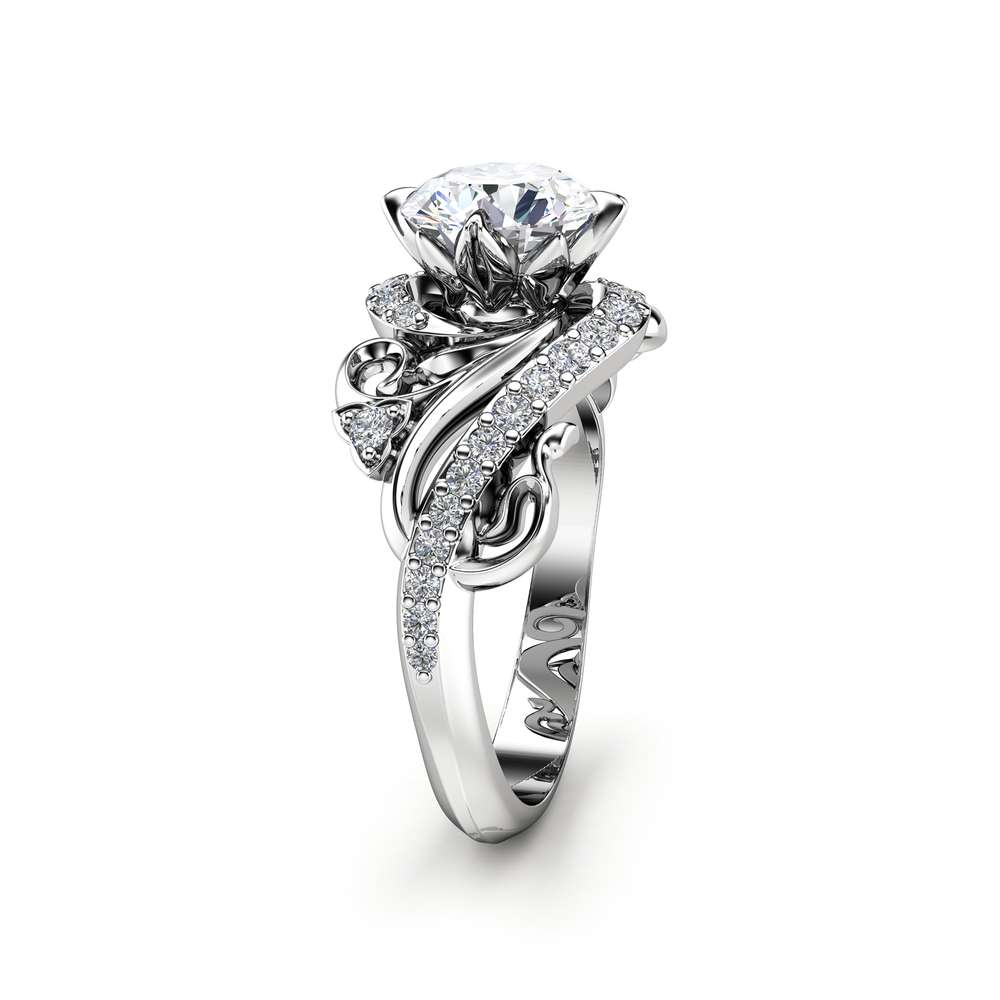 Art Nouveau Moissanite Engagement Ring 14K White Gold Ring Round Cut Moissanite Engagement Ring 1 Art Nouveau Moissanite Engagement Ring 14K White Gold Ring Round Cut Moissanite Engagement Ring