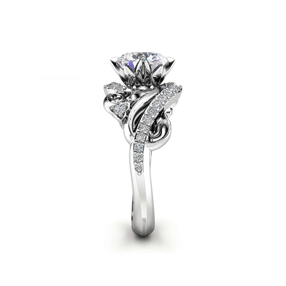 Art Nouveau Moissanite Engagement Ring 14K White Gold Ring Round Cut Moissanite Engagement Ring 3 Art Nouveau Moissanite Engagement Ring 14K White Gold Ring Round Cut Moissanite Engagement Ring