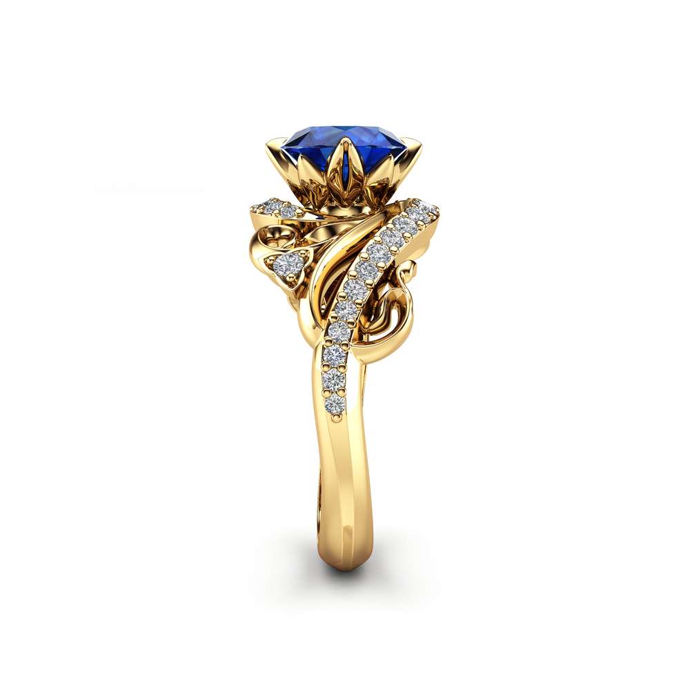 Art Nouveau Sapphire Engagement Ring 14K Yellow Gold Ring Blue Sapphire Engagement Ring 2 Art Nouveau Sapphire Engagement Ring 14K Yellow Gold Ring Blue Sapphire Engagement Ring