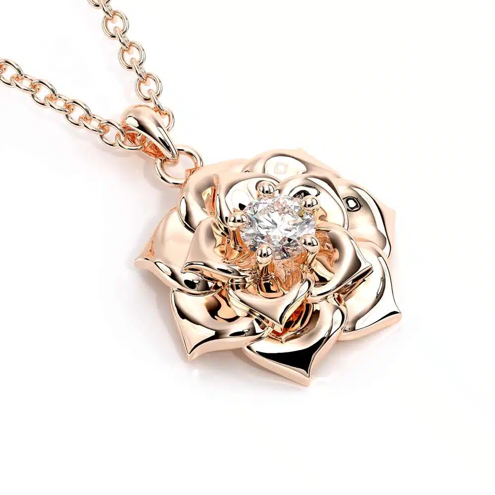 Rose Gold Camellia Flower Lab Created Diamond Pendant Nature Jewelry Flower Pendant Necklace 1 Rose Gold Camellia Flower Lab Created Diamond Pendant Nature Jewelry Flower Pendant Necklace