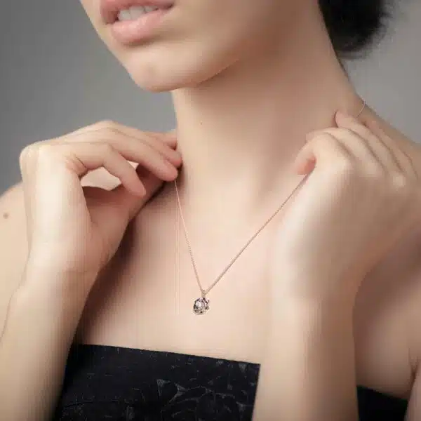 Sculpted Rose Flower Pendant with Central Lab Diamond - Camellia