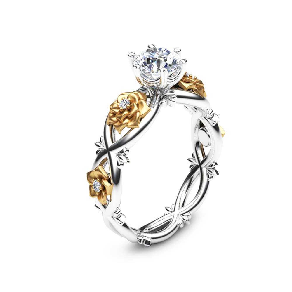 Floral Moissanite Engagement Ring Unique 14K Two Tone Gold Moissanite Ring Diamond Moissanite Engage 1 Floral Moissanite Engagement Ring Unique 14K Two Tone Gold Moissanite Ring Diamond Moissanite Engage