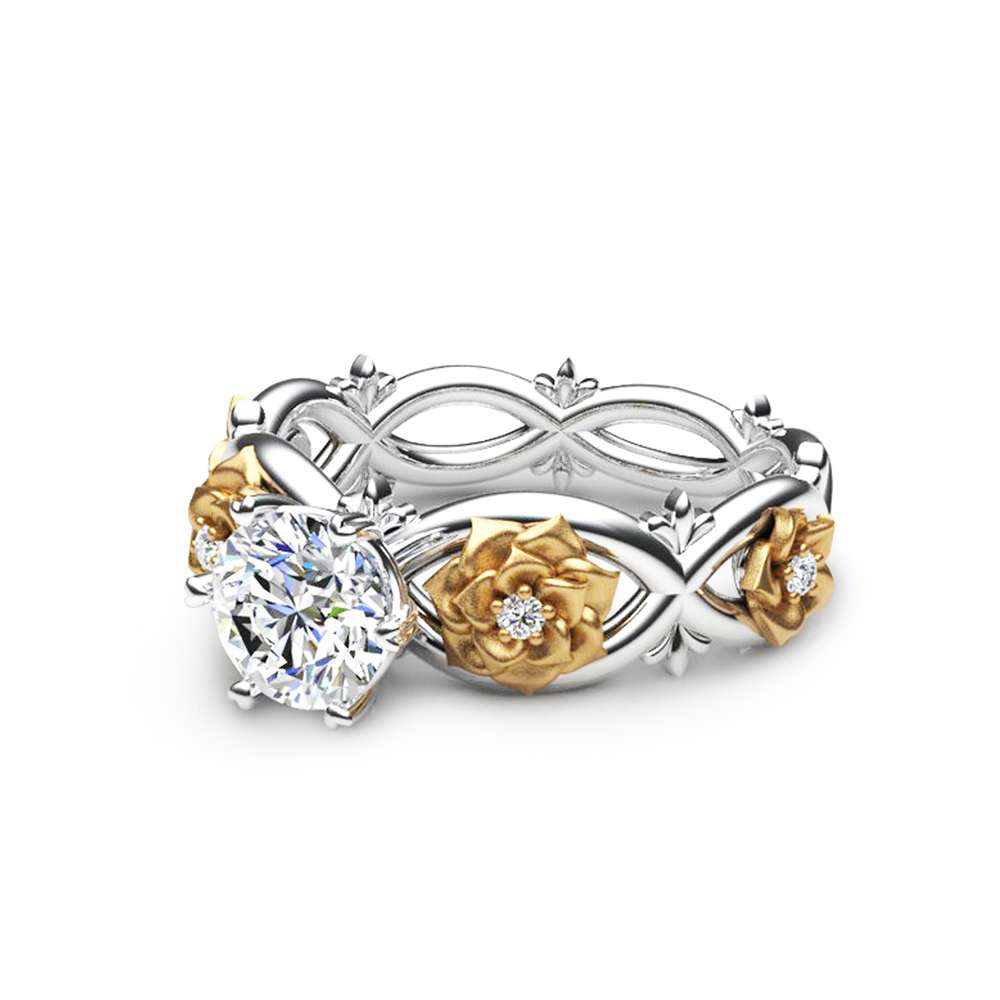 Floral Moissanite Engagement Ring Unique 14K Two Tone Gold Moissanite Ring Diamond Moissanite Engage 2 Floral Moissanite Engagement Ring Unique 14K Two Tone Gold Moissanite Ring Diamond Moissanite Engage