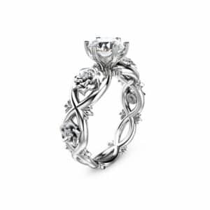 Unique Moissanite Engagement Ring Unique 14K White Gold Moissanite Ring Diamond Moissanite Engagement Ring