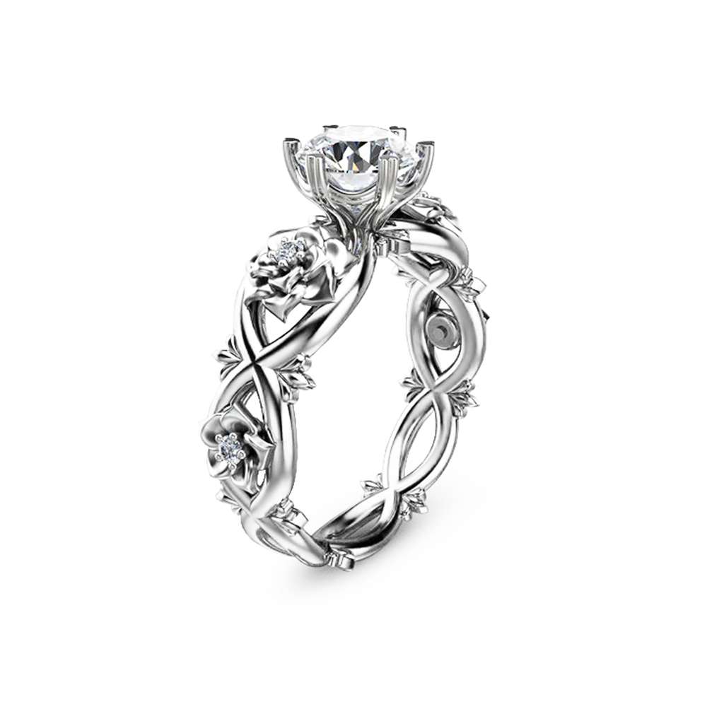 Unique Moissanite Engagement Ring Unique 14K White Gold Moissanite Ring Diamond Moissanite Engagement Ring
