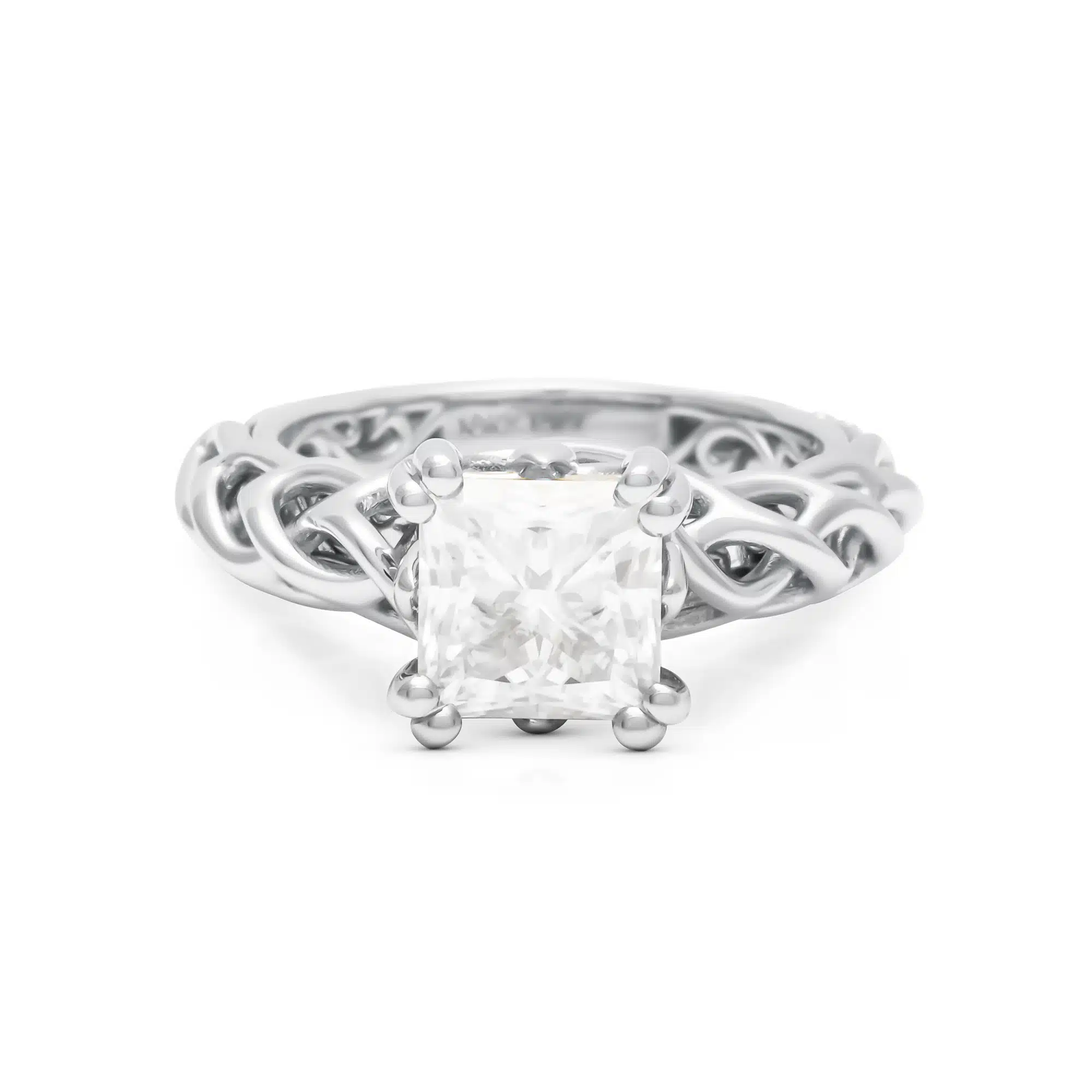 18K White Gold Engagement Ring Unique Solitaire Ring Wild Nature Ring Princess Cut Moissanite Ring
