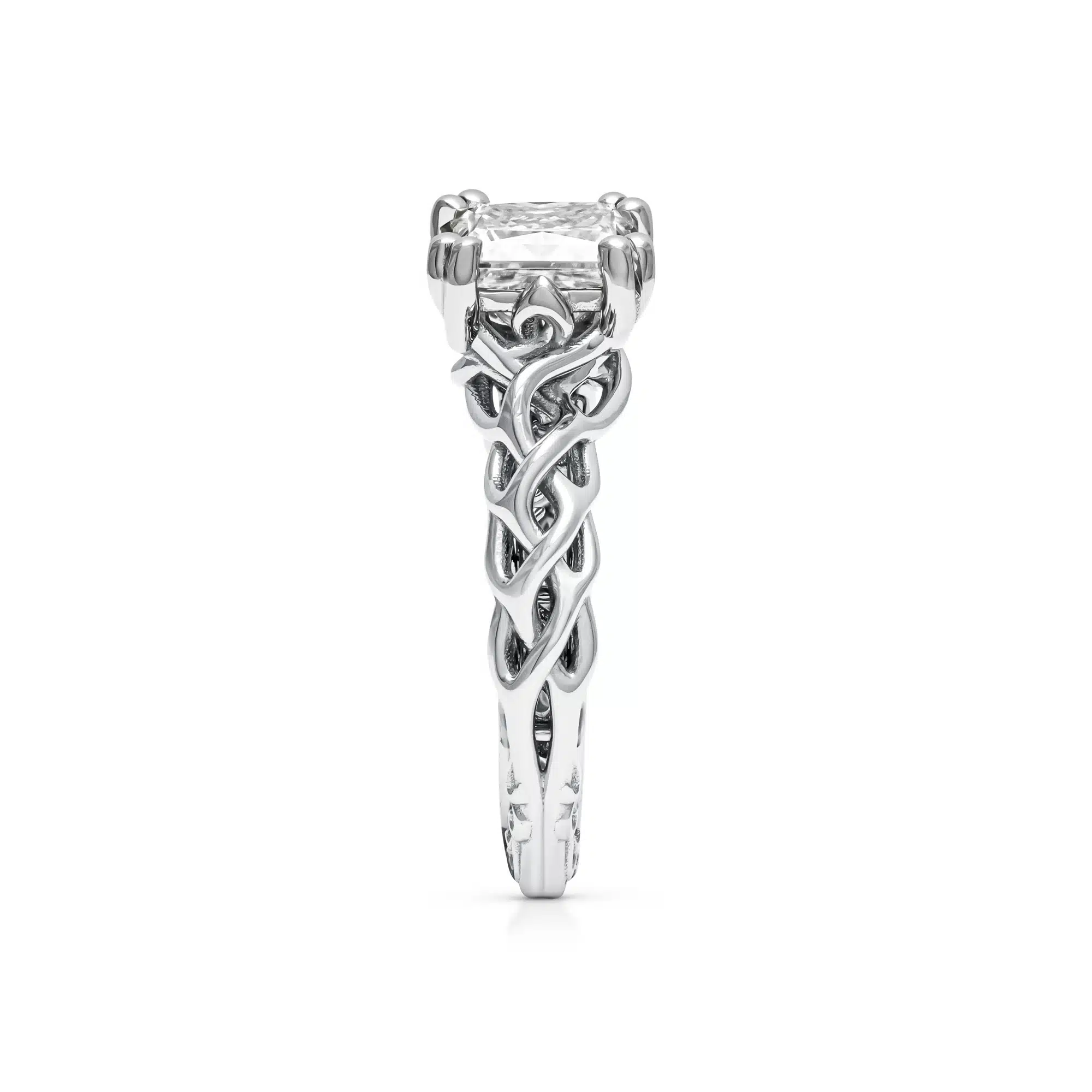 18K White Gold Engagement Ring Unique Solitaire Ring Wild Nature Ring Princess Cut Moissanite Ring