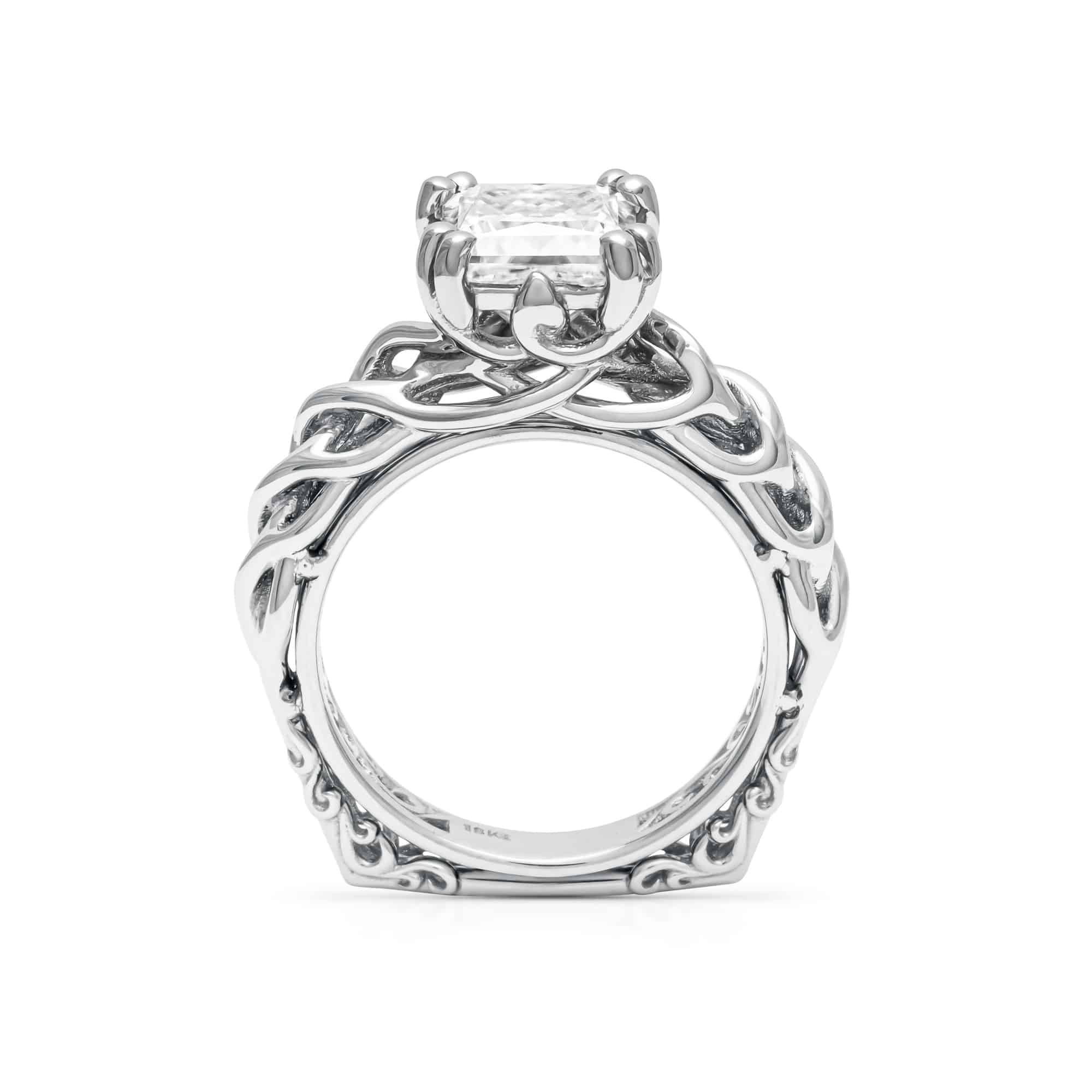 18K White Gold Engagement Ring Unique Solitaire Ring Wild Nature Ring Princess Cut Moissanite Ring