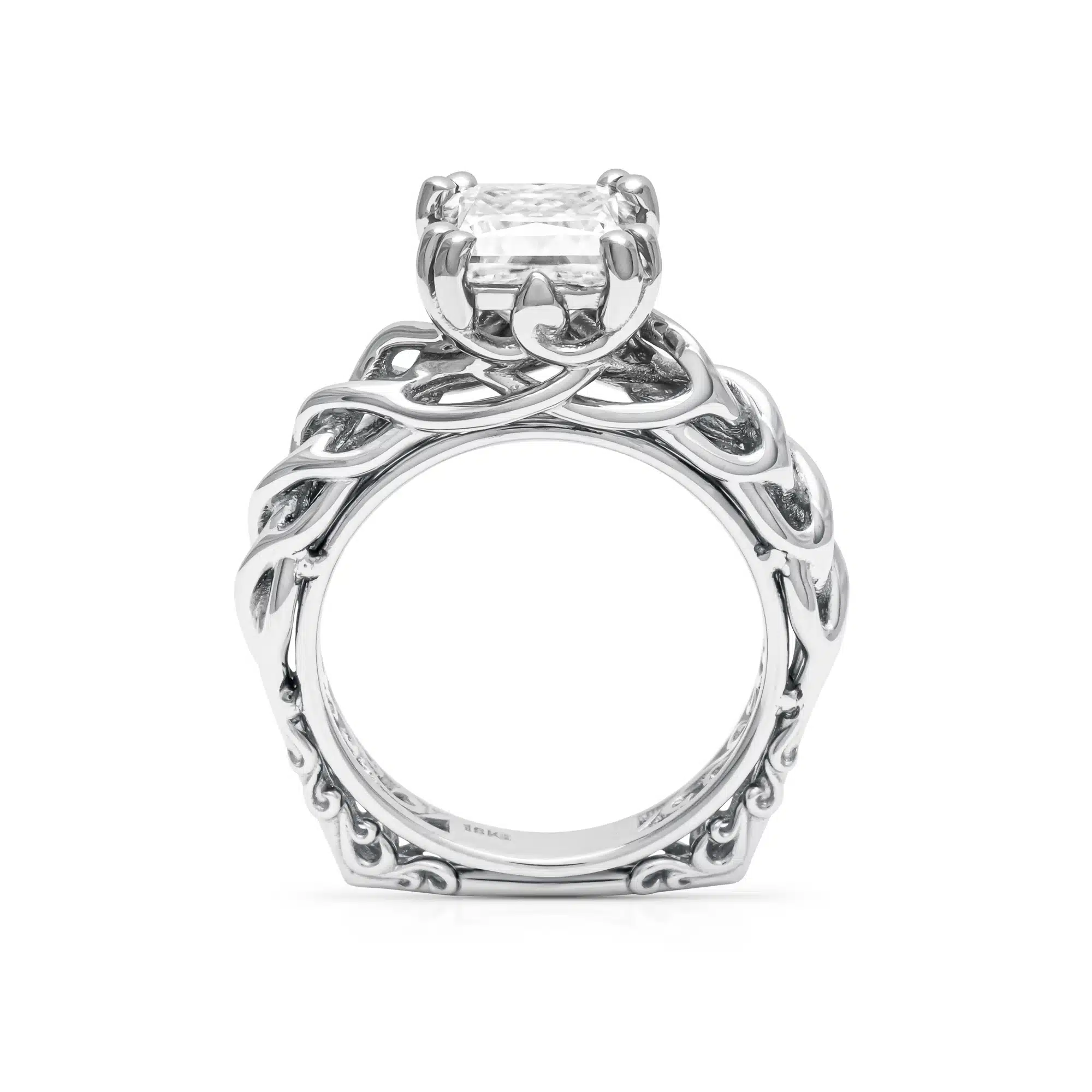 18K White Gold Engagement Ring Unique Solitaire Ring Wild Nature Ring Princess Cut Moissanite Ring