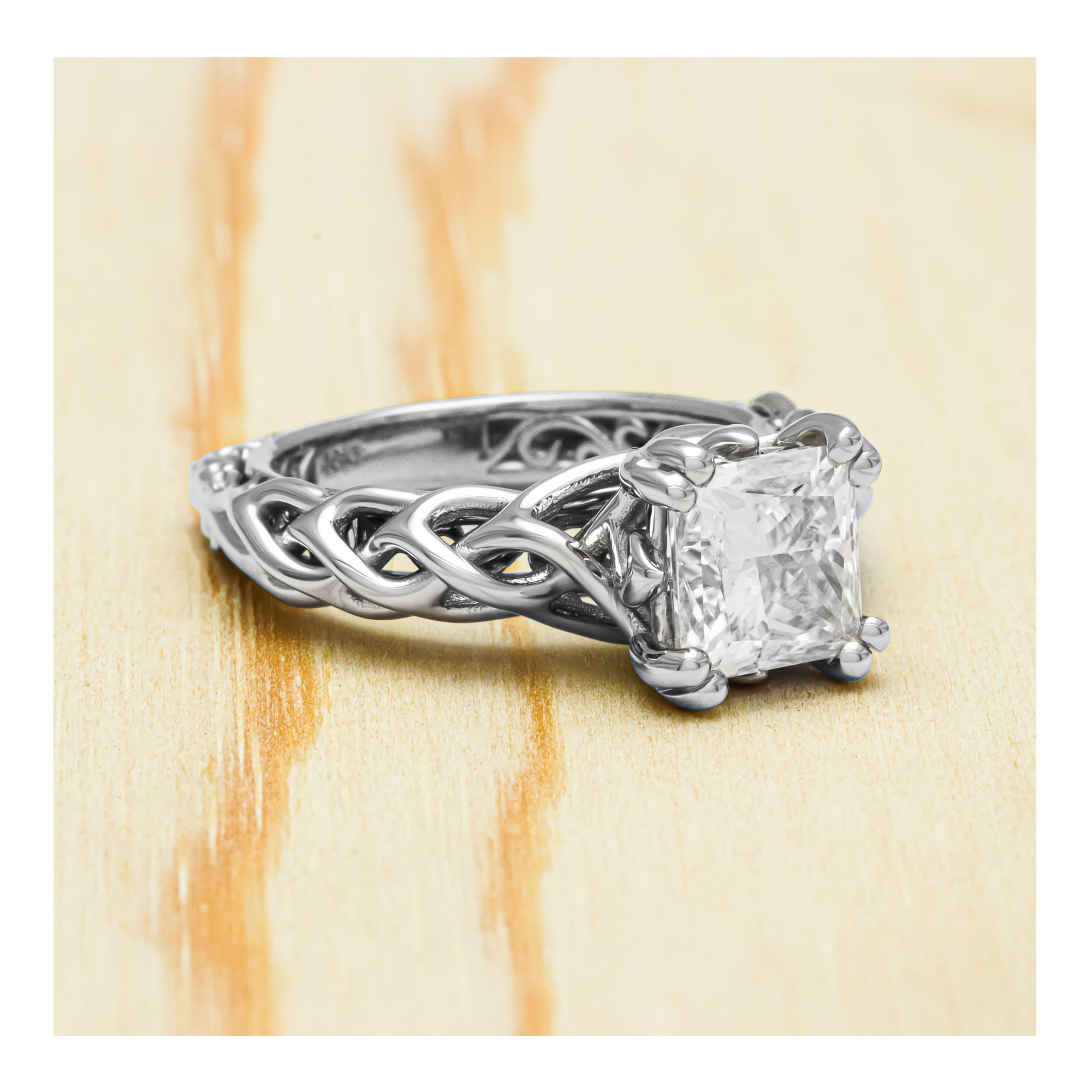 18K White Gold Engagement Ring Unique Solitaire Ring Wild Nature Ring Princess Cut Moissanite Ring