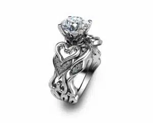 Moissanite Heart Engagement Ring Set 14K White Gold Moissanite Rings Unique Heart Engagement Rings