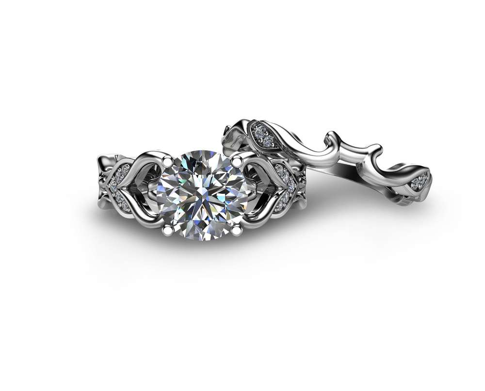 Moissanite Heart Engagement Ring Set 14K White Gold Moissanite Rings Unique Heart Engagement Rings