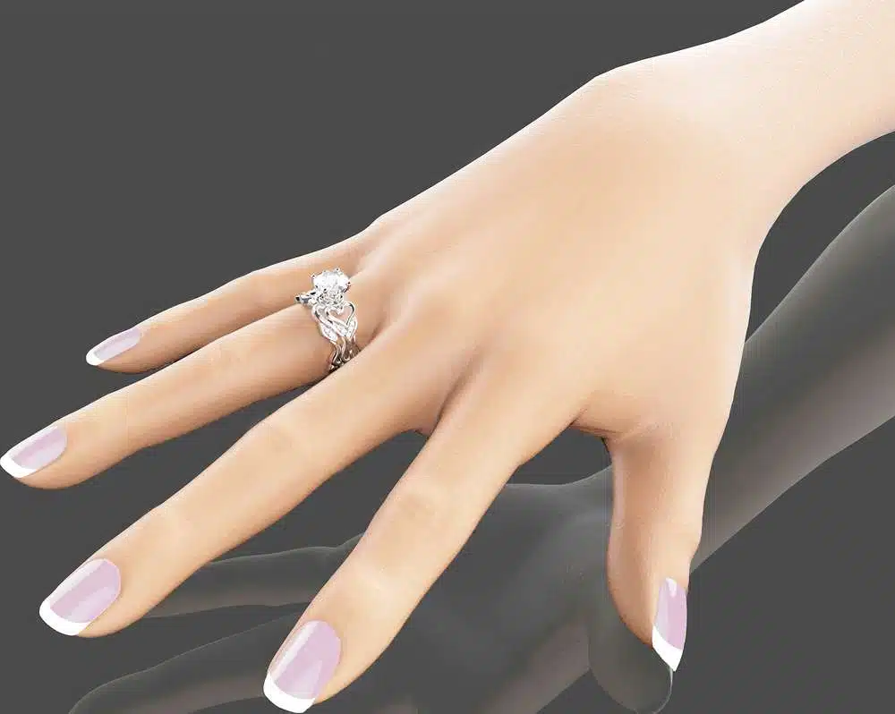 Moissanite Heart Engagement Ring Set 14K White Gold Moissanite Rings Unique Heart Engagement Rings