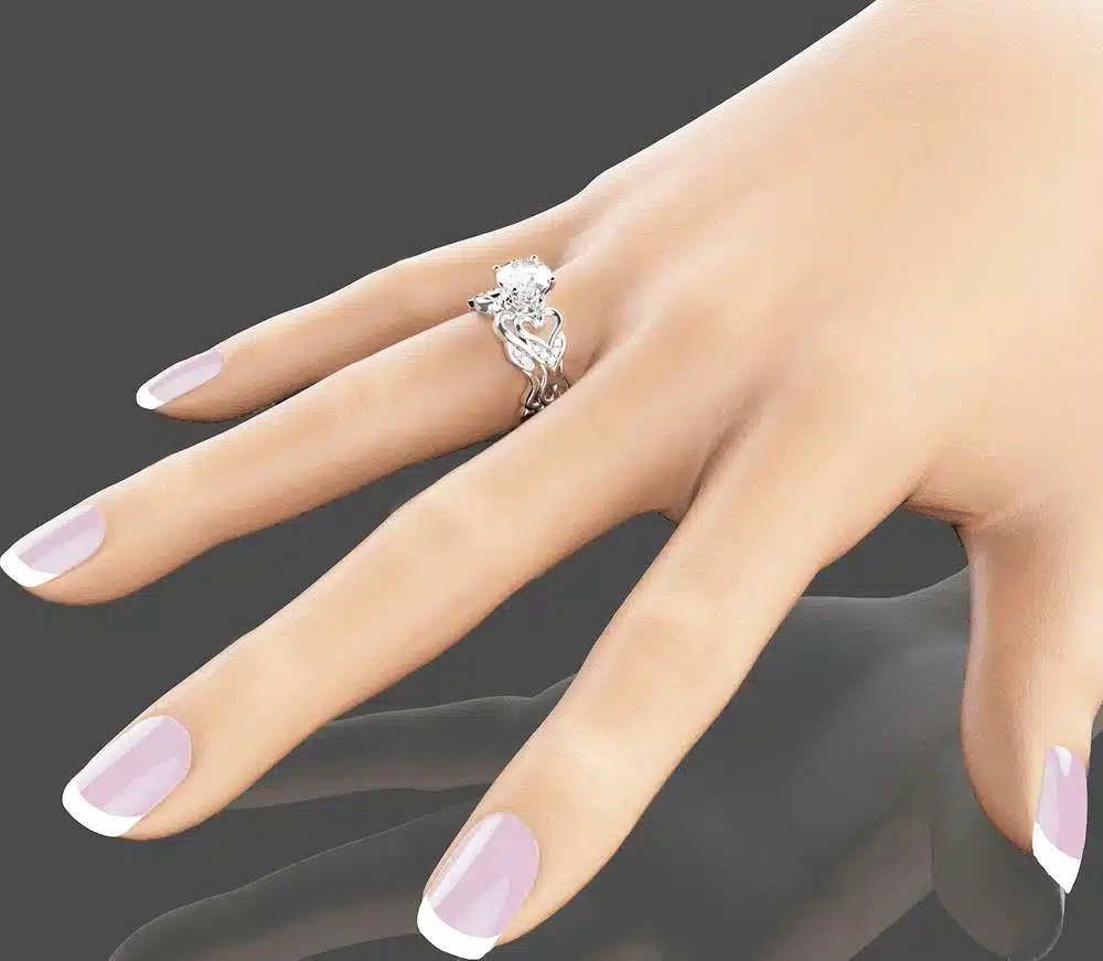Moissanite Heart Engagement Ring Set 14K White Gold Moissanite Rings Unique Heart Engagement Rings