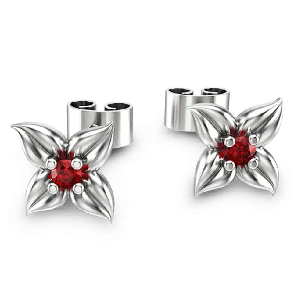 14K White Gold Ruby Stud Earrings Flower Earrings Unique Earrings 1 14K White Gold Ruby Stud Earrings Flower Earrings Unique Earrings