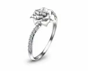 Flower Design Diamond Engagement Ring Unique 14K White Gold Ring Nature Inspired Engagement Ring