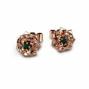 14K Rose Gold Natural Green Emerald Studs Earrings