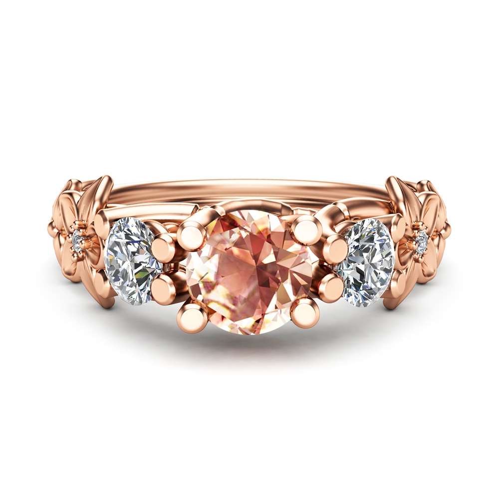 Three Stone ring 14K Rose Gold Morganite Ring Moissanite Engagement Ring Unique 3-Stone Diamond Ring 2 Three Stone ring 14K Rose Gold Morganite Ring Moissanite Engagement Ring Unique 3-Stone Diamond Ring