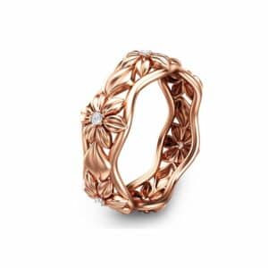 Diamond Eternity Wedding Band in 14K Solid Rose Gold Anniversary Ring Camellia Jewelry