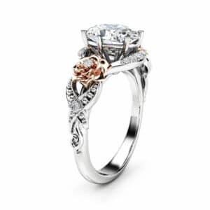 Oval Moissanite Engagement Ring 14K Two Tone Gold Engagement Ring Moissanite Ring