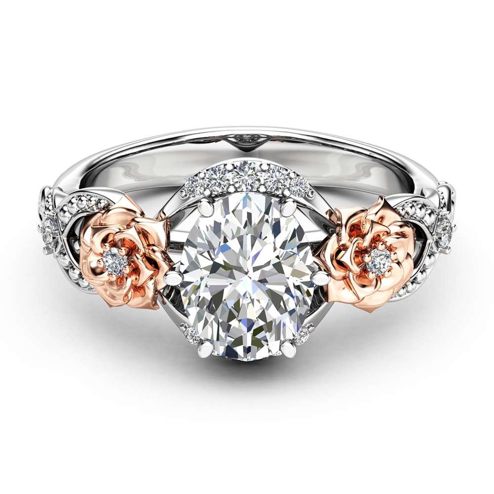 Oval Moissanite Engagement Ring 14K Two Tone Gold Engagement Ring Moissanite Ring 2 Oval Moissanite Engagement Ring 14K Two Tone Gold Engagement Ring Moissanite Ring