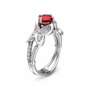 Butterfly Design Ruby Engagement Ring 14K White Gold Natural Ruby Ring Unique Engagement Ring