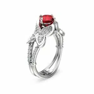 Butterfly Design Ruby Engagement Ring 14K White Gold Natural Ruby Ring Unique Engagement Ring