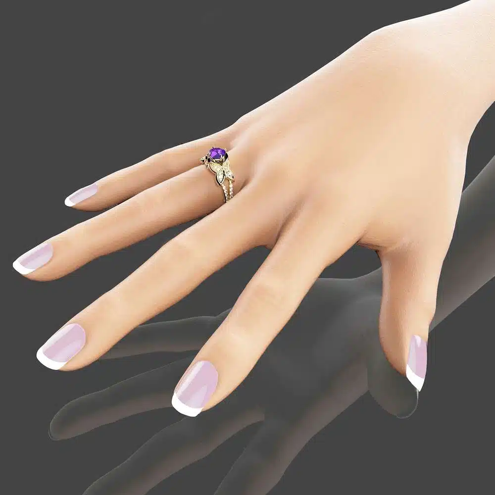 14K Yellow Gold Amethyst Engagement Ring Unique Amethyst Anniversary Ring Butterfly Engagement Ring