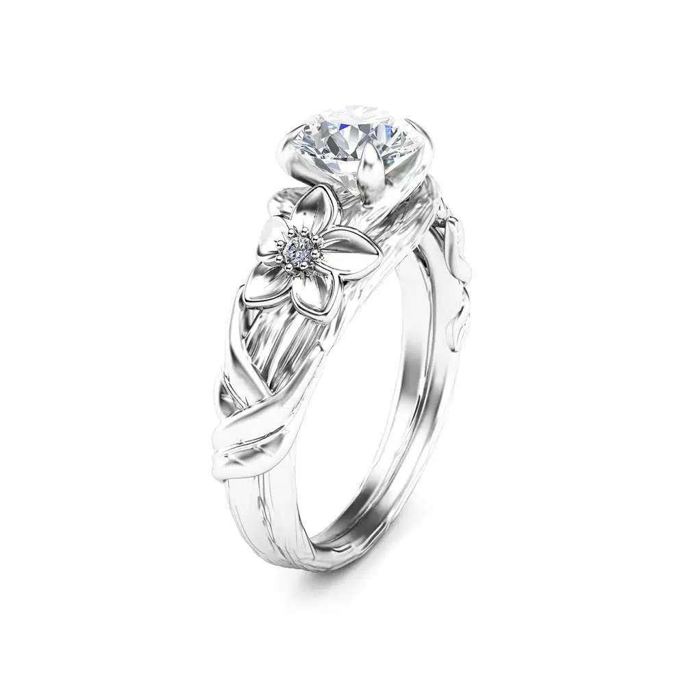 Moissanite Branch Engagement Ring 14K White Gold Branch Ring Unique Moissanite Engagement Ring 1 Moissanite Branch Engagement Ring 14K White Gold Branch Ring Unique Moissanite Engagement Ring