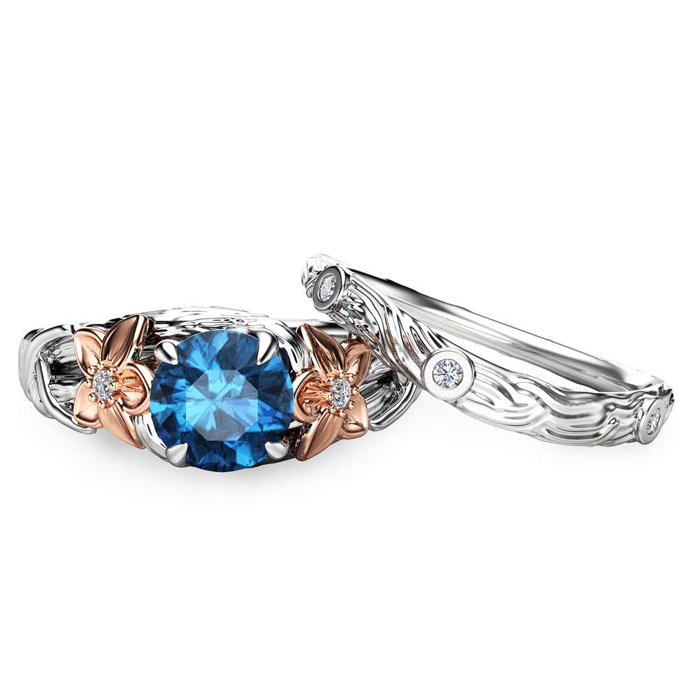 Branch Engagement Ring in 14K White Gold London Blue Topaz Engagement Ring Rose Gold Flower Rings 2 Branch Engagement Ring in 14K White Gold London Blue Topaz Engagement Ring Rose Gold Flower Rings