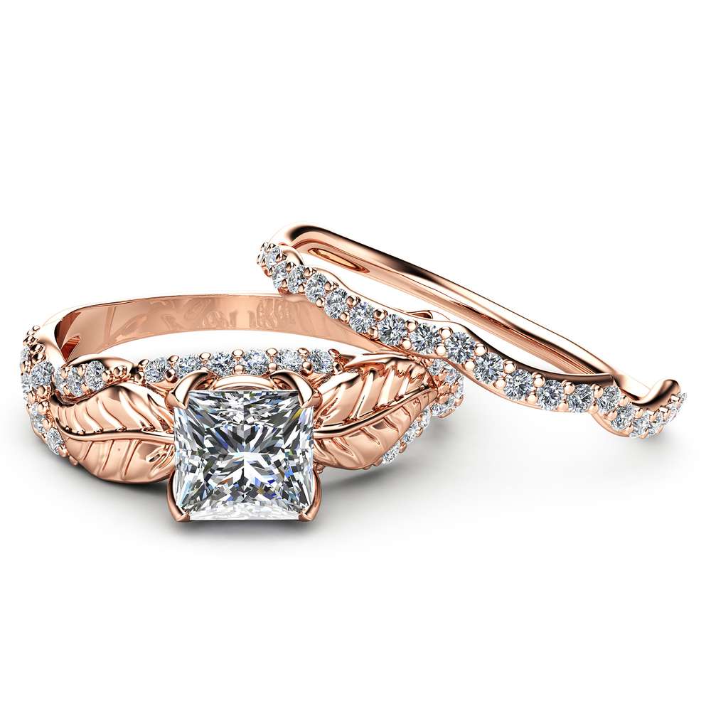 Moissanite Wedding Engagement Ring Set 14K Rose Gold Wedding Rings Princess Moissanite Engagement Ring 2 Moissanite Wedding Engagement Ring Set 14K Rose Gold Wedding Rings Princess Moissanite Engagement Ring