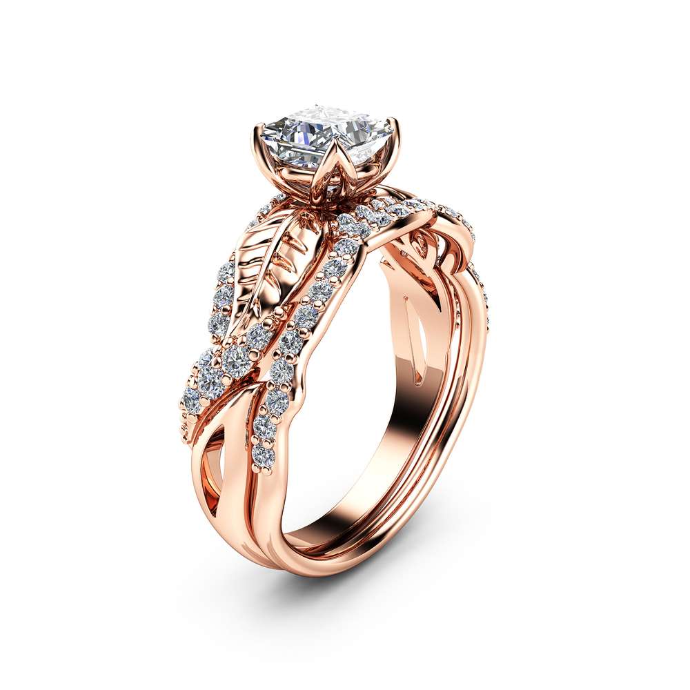 Moissanite Wedding Engagement Ring Set 14K Rose Gold Wedding Rings Princess Moissanite Engagement Ring 1 Moissanite Wedding Engagement Ring Set 14K Rose Gold Wedding Rings Princess Moissanite Engagement Ring