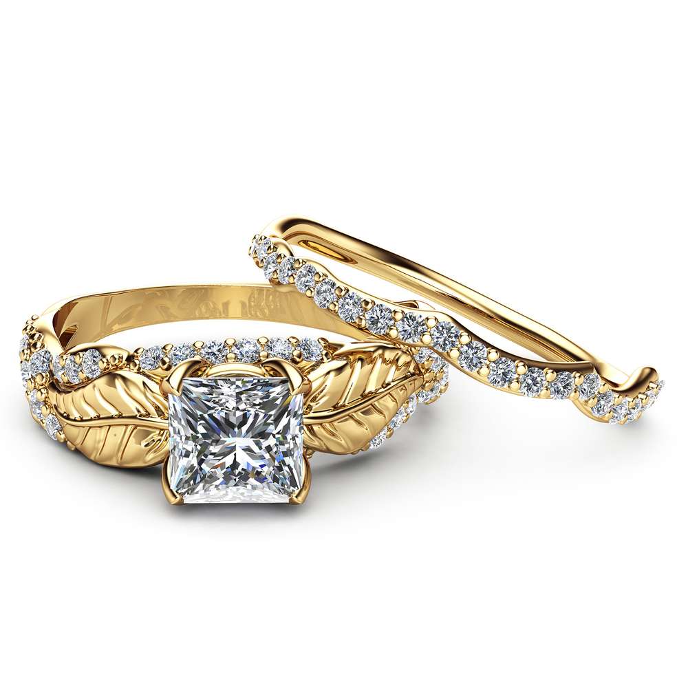 Moissanite Wedding Engagement Ring Set 14K Yellow Gold Wedding Rings Princess Moissanite Engagement Ring 2 Moissanite Wedding Engagement Ring Set 14K Yellow Gold Wedding Rings Princess Moissanite Engagement Ring