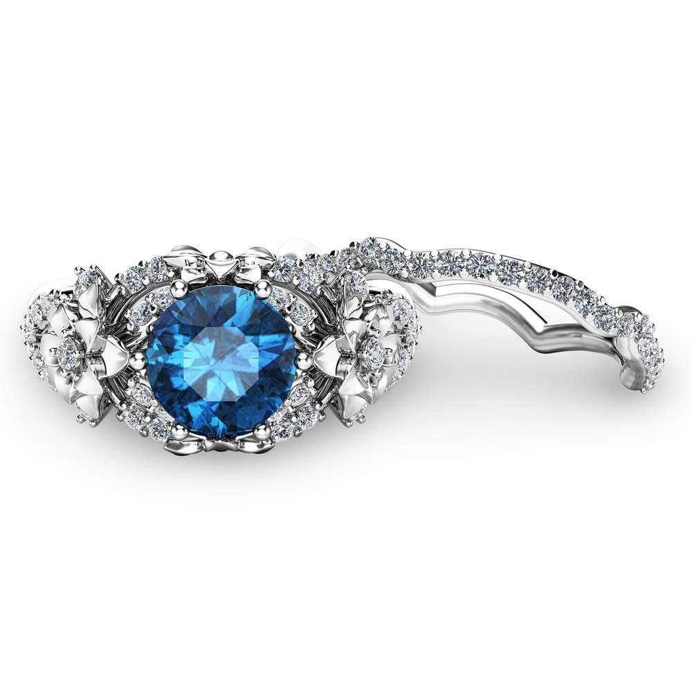 Art Deco Styled Topaz Bridal Set Unique 14K White Gold Engagement Rings London Blue Topaz Wedding Ring Set Floral Ring Set 2 Art Deco Styled Topaz Bridal Set Unique 14K White Gold Engagement Rings London Blue Topaz Wedding Ring Set Floral Ring Set