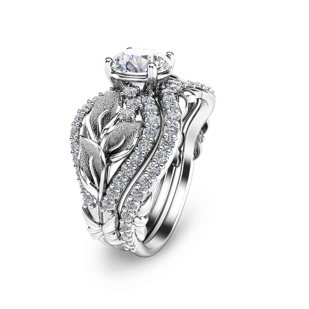 Calla Lily Moissanite Engagement Ring Set 14K White Gold Engagement Rings Unique Moissanite Rings 1 Calla Lily Moissanite Engagement Ring Set 14K White Gold Engagement Rings Unique Moissanite Rings