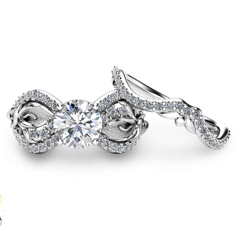 Calla Lily Moissanite Engagement Ring Set 14K White Gold Engagement Rings Unique Moissanite Rings 2 Calla Lily Moissanite Engagement Ring Set 14K White Gold Engagement Rings Unique Moissanite Rings
