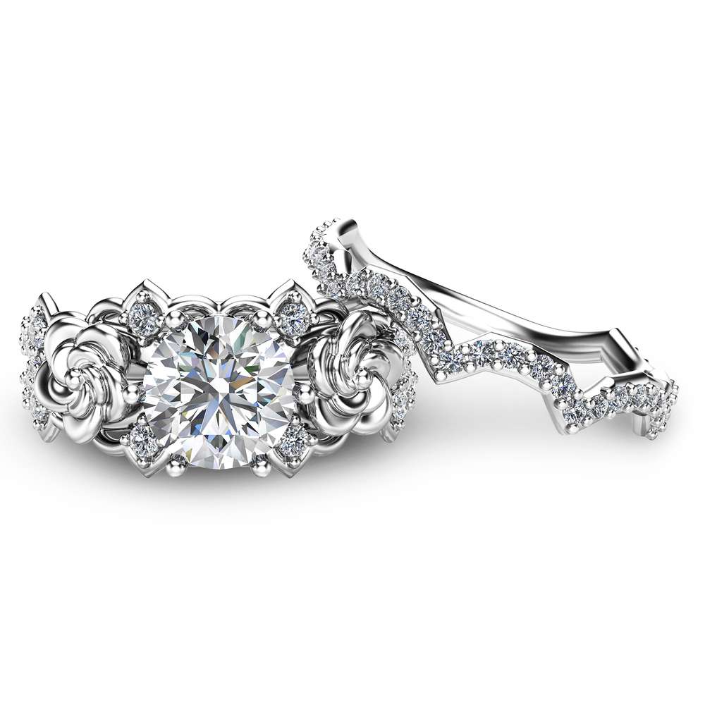 14K Gold Moissanite Engagement Ring Set Unique Moissanite Bridal Ring Set White Gold Flower Engagement Rings