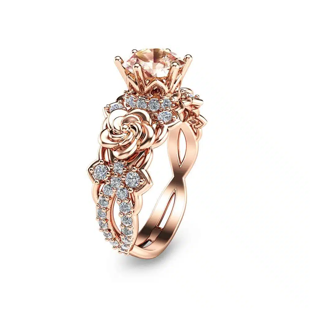 14K Rose Gold Morganite Engagement Ring Unique Morganite Engagement Ring Rose Gold Floral Engagement Ring 1 14K Rose Gold Morganite Engagement Ring Unique Morganite Engagement Ring Rose Gold Floral Engagement Ring