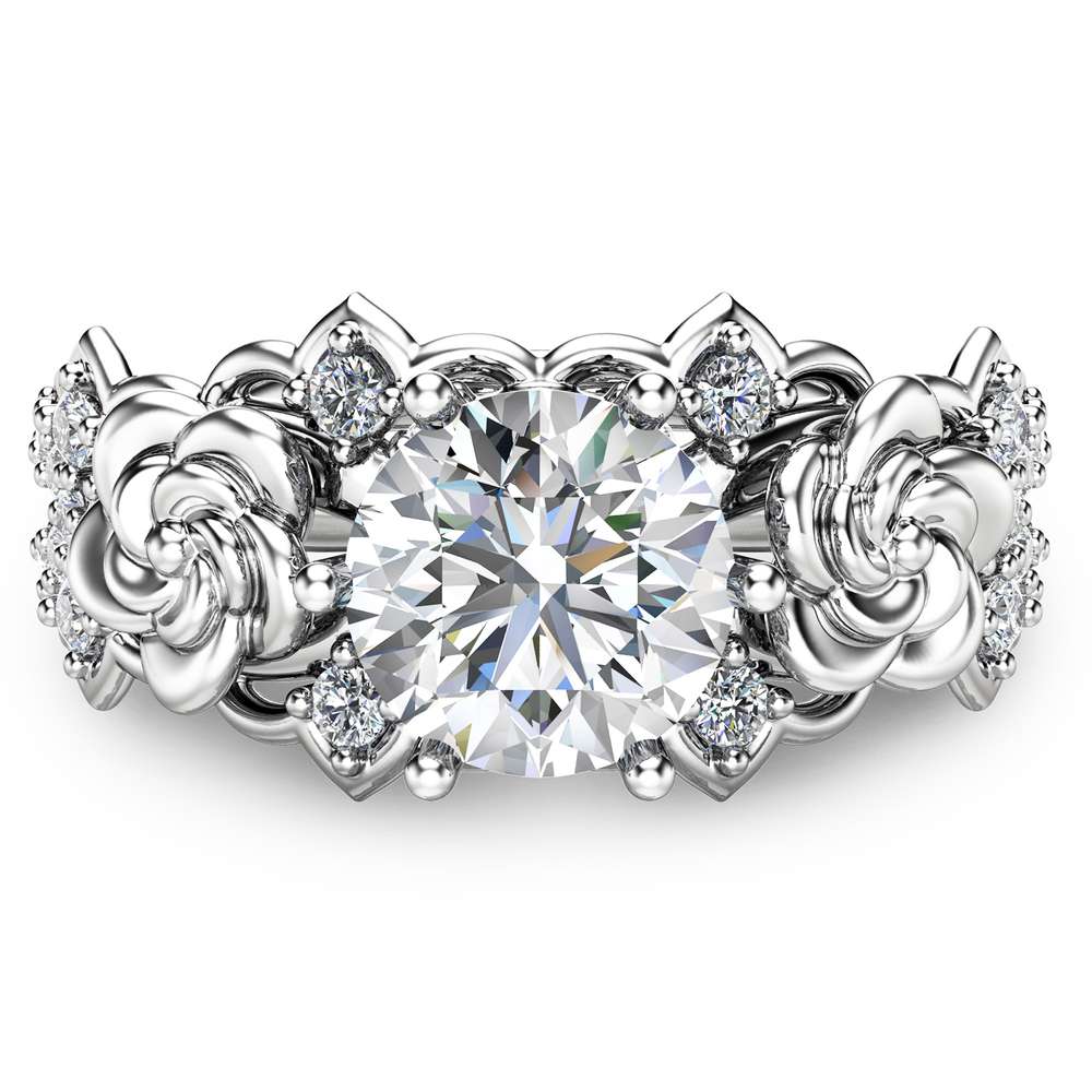 14K White Gold Moissanite Engagement Ring Unique Moissanite Engagement Ring Gold Floral Engagement Ring