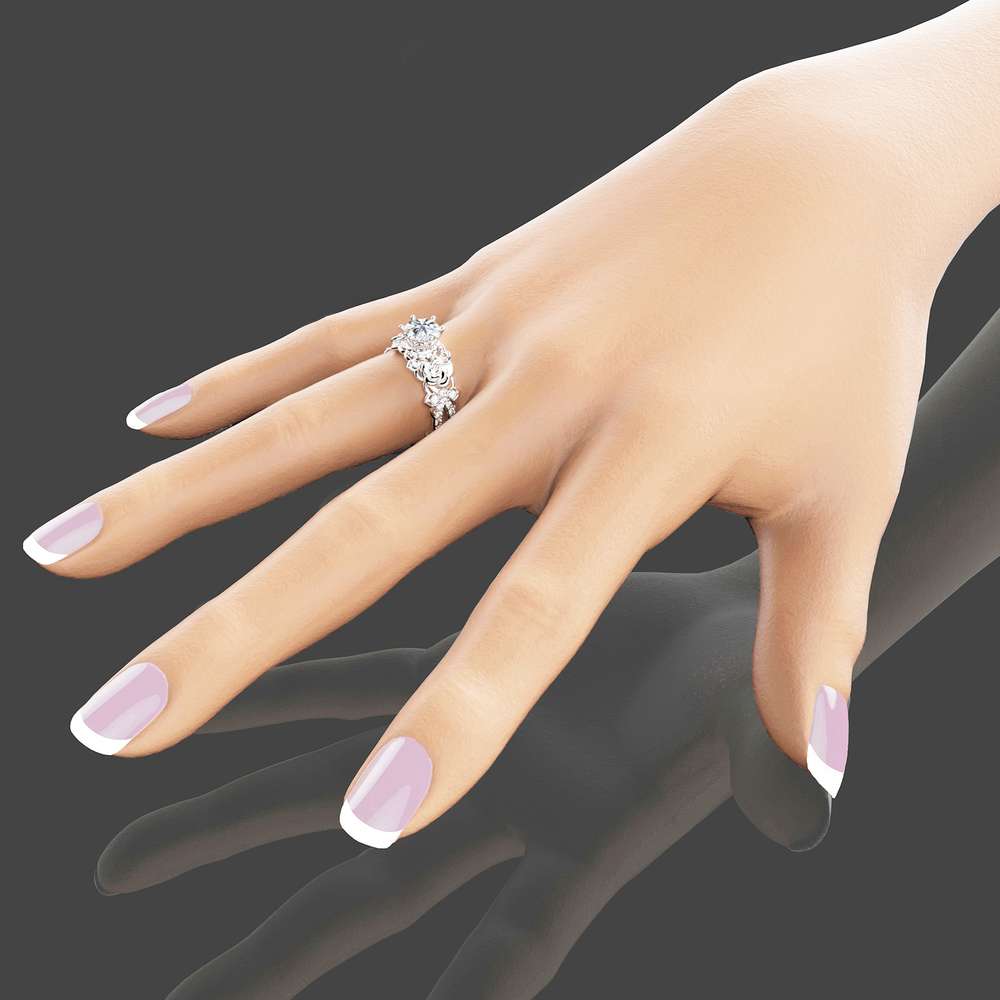 14K White Gold Moissanite Engagement Ring Unique Moissanite Engagement Ring Gold Floral Engagement Ring