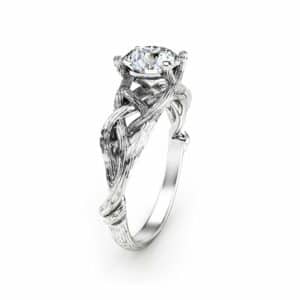 Unique Diamond Engagement Ring 14K White Gold Diamond Ring Natural Branch Gold Ring