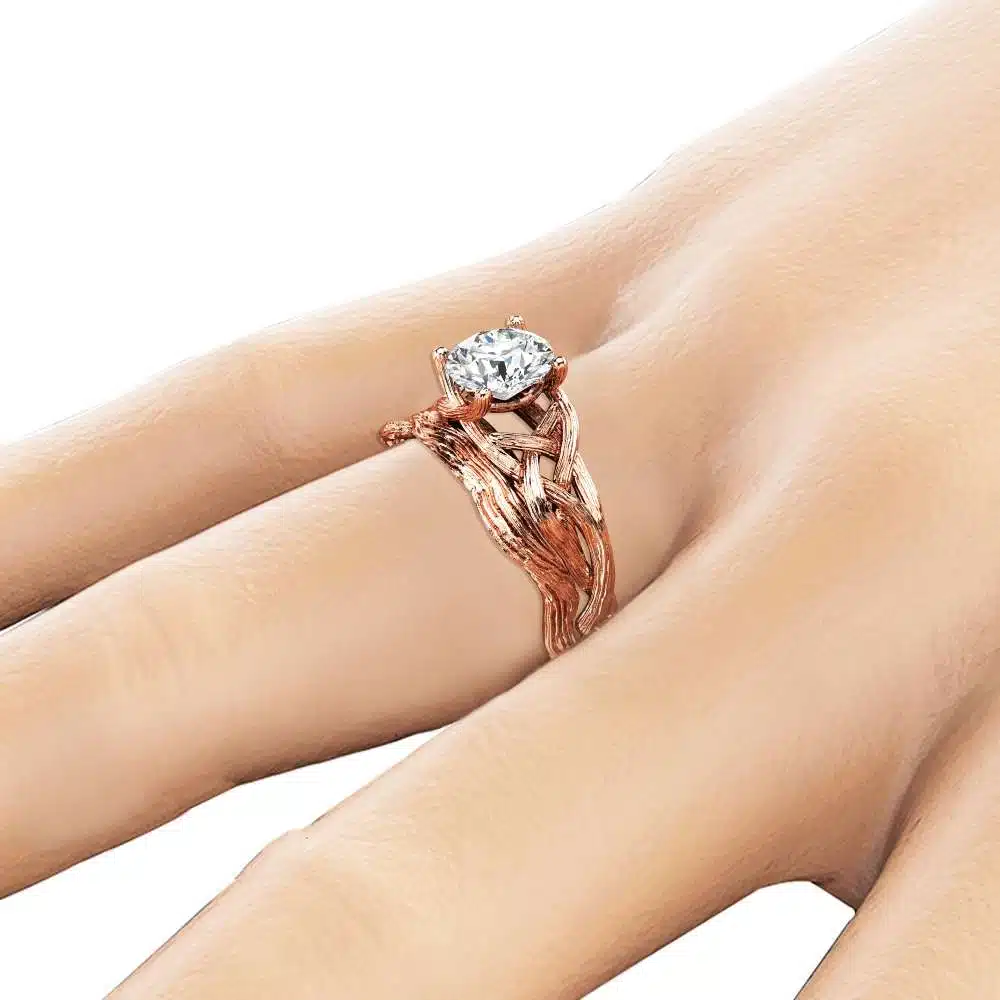 Twig Moissanite Engagement Ring Set 14K Rose Gold Moissanite Rings Unique Branch Matching Rings 4 Twig Moissanite Engagement Ring Set 14K Rose Gold Moissanite Rings Unique Branch Matching Rings