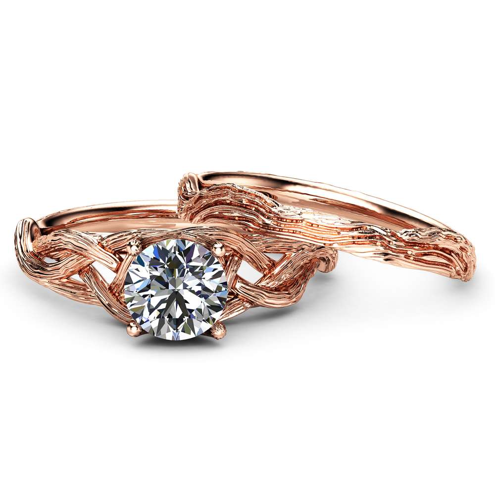 Twig Moissanite Engagement Ring Set 14K Rose Gold Moissanite Rings Unique Branch Matching Rings 2 Twig Moissanite Engagement Ring Set 14K Rose Gold Moissanite Rings Unique Branch Matching Rings