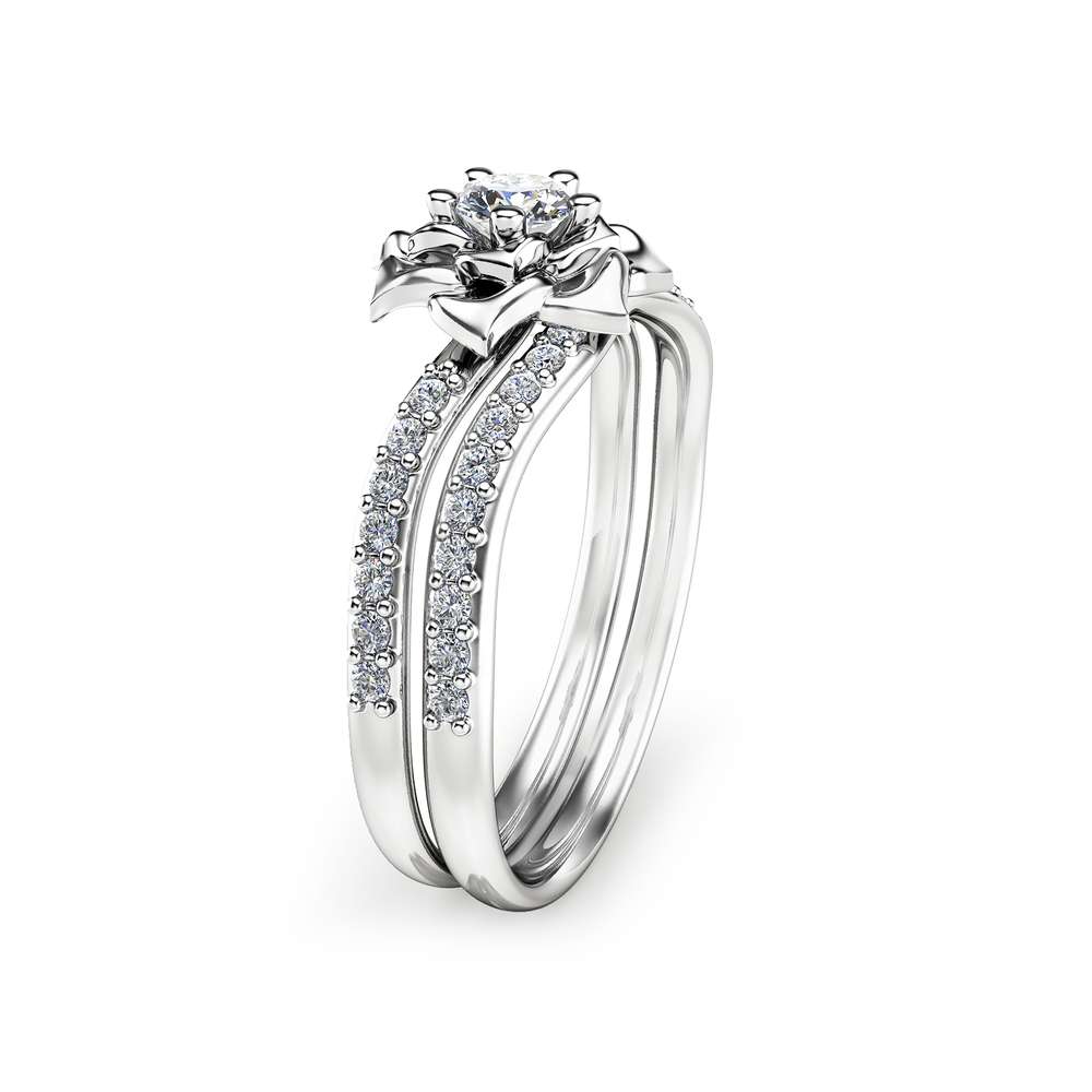 14K White Gold Diamond Engagement Ring Set Natural Diamond Wedding Set Flower Styled Bridal Set Unique Engagement Rings 1 14K White Gold Diamond Engagement Ring Set Natural Diamond Wedding Set Flower Styled Bridal Set Unique Engagement Rings