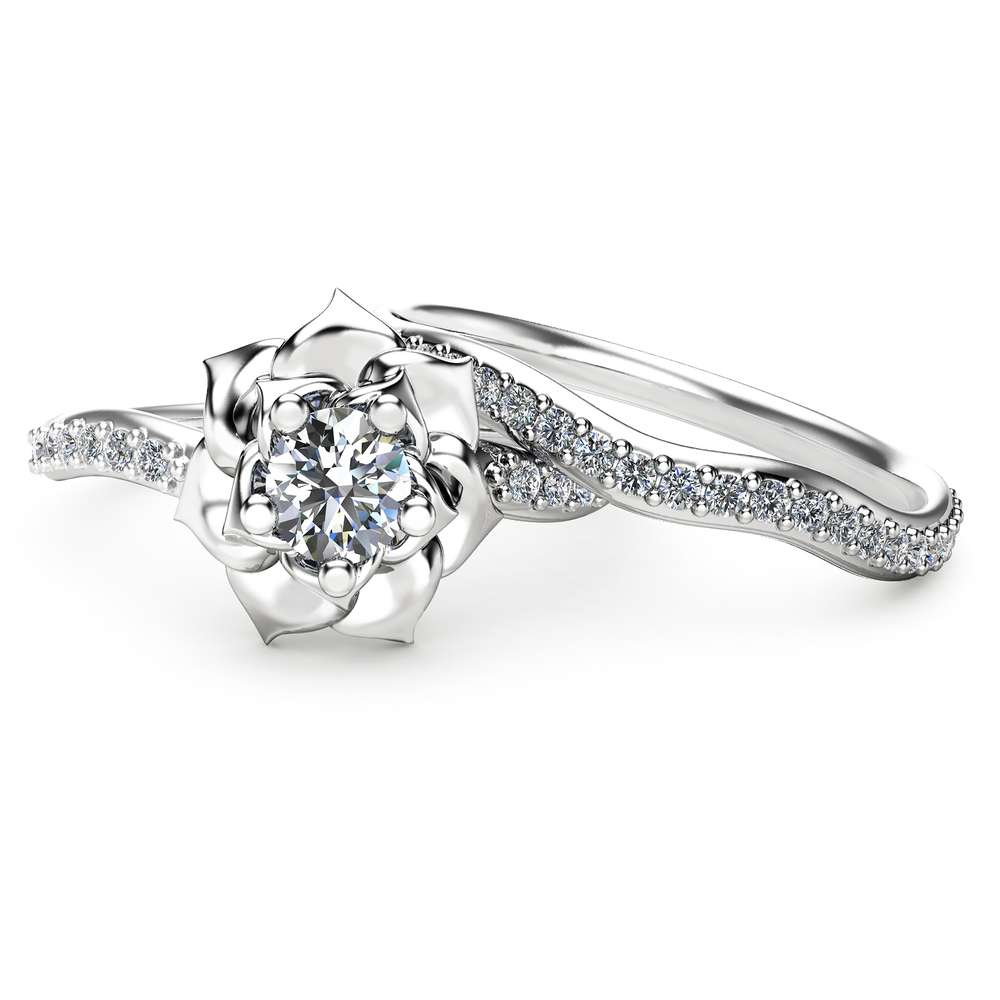 14K White Gold Diamond Engagement Ring Set Natural Diamond Wedding Set Flower Styled Bridal Set Unique Engagement Rings