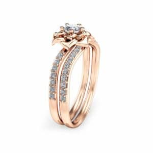 14K Rose Gold Diamond Engagement Ring Set Rose Gold Flower Ring Flower Engagement Ring