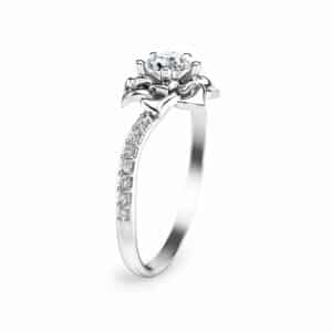14K White Gold Diamond Ring Flower Engagement Ring Unique Diamond Ring